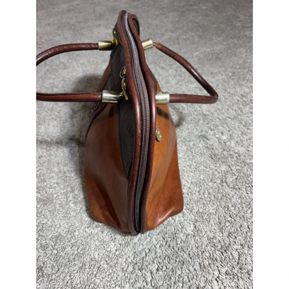 Marino Orlandi Brown Two Tone Leather Satchel Handbag Made in Italy Vintage